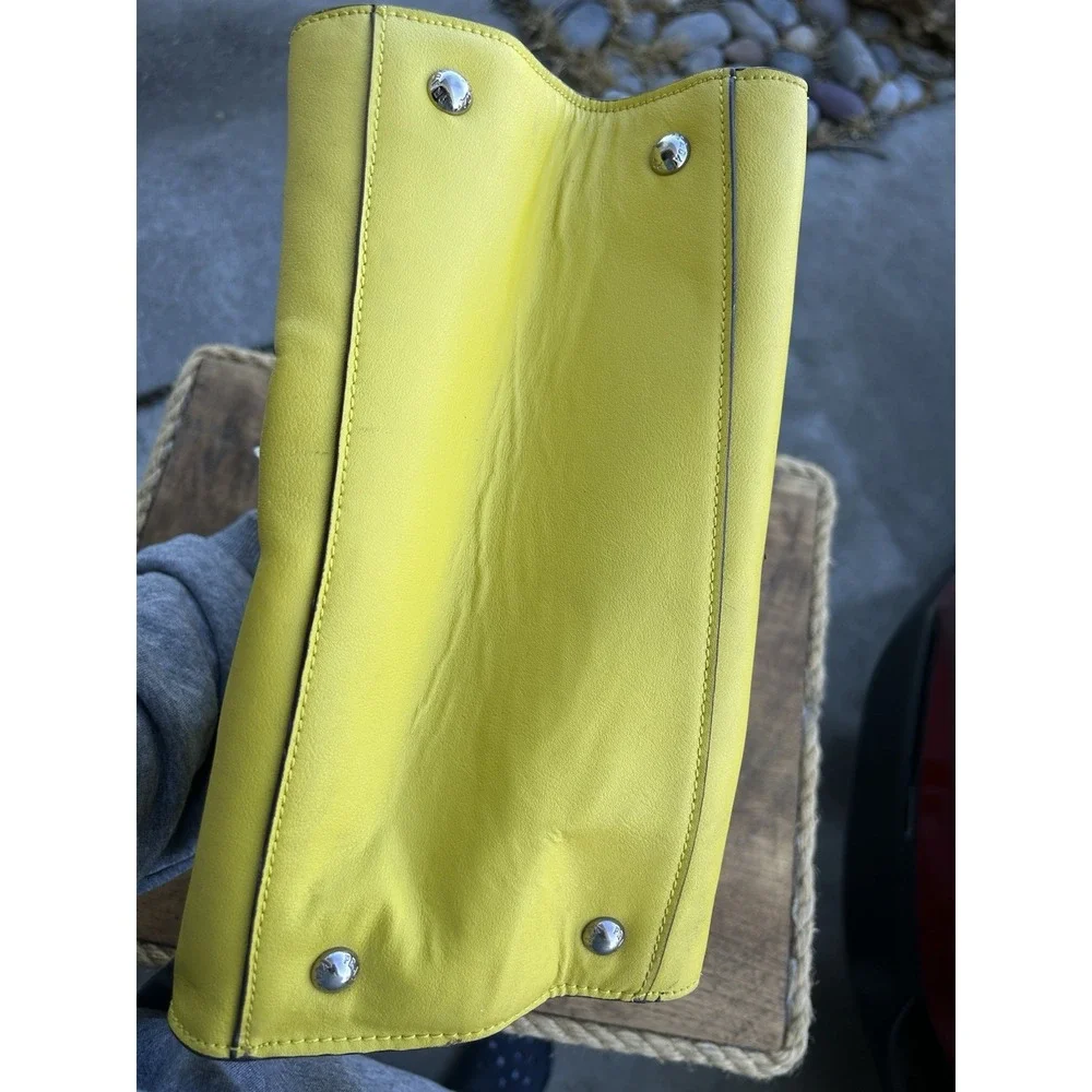 Prada Vitello Daino Yellow Leather Double Zip Tote Satchel Handbag